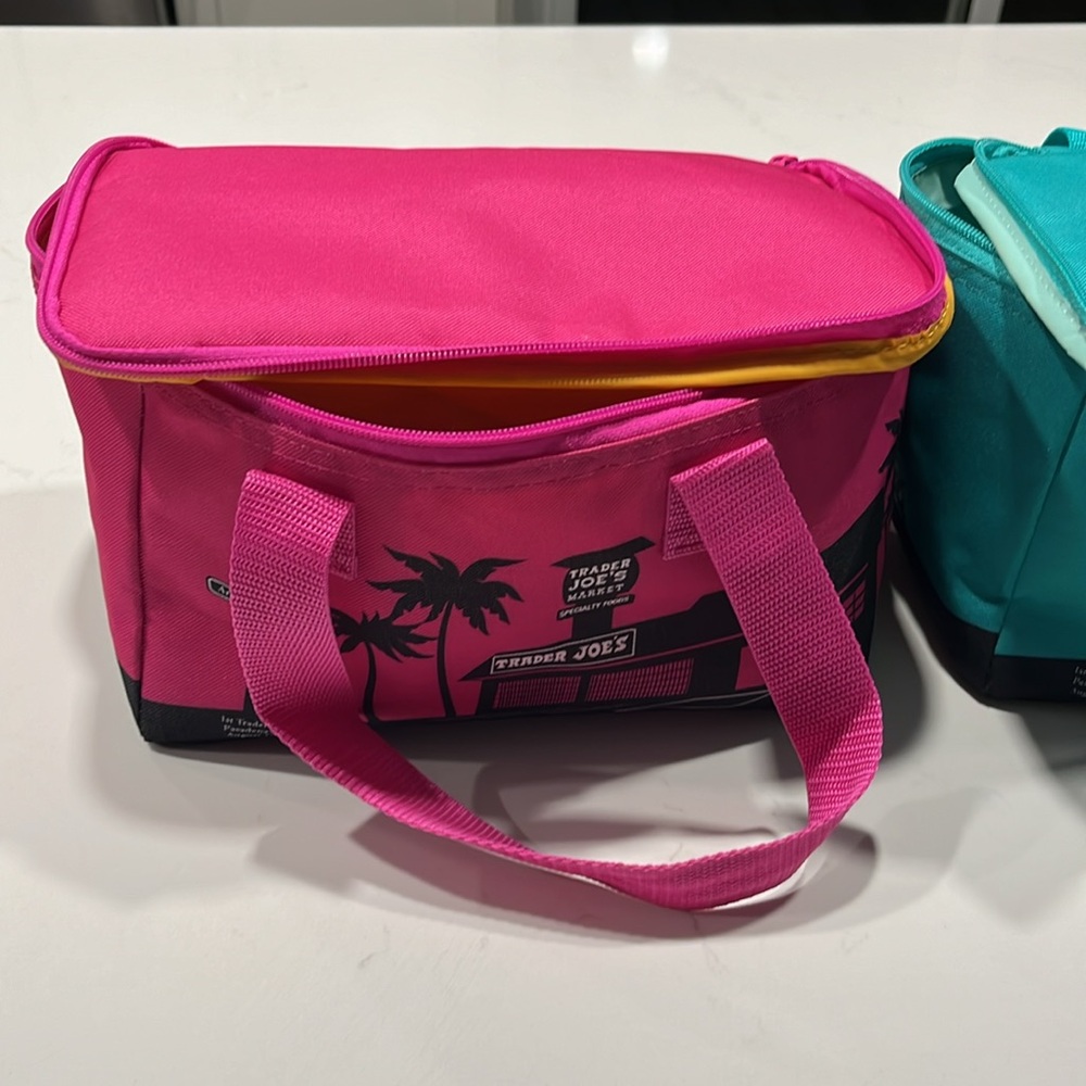 Trader Joe’s insulated mini lunch tote pink and teal NWT